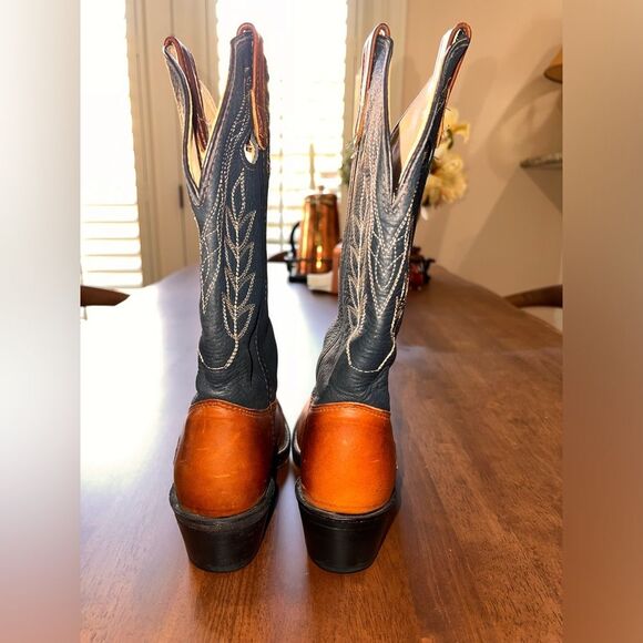 Vtg Double-H Western Cowboy Boots Sz 6 M Bold Stitch Leather Thick Sole USA Made - Picture 9 of 12